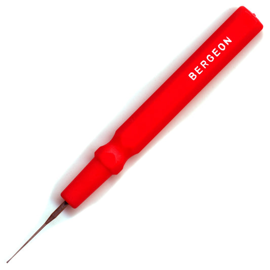 Bergeon 30102-A red fine watch dip oiler for precise lubricating in watch repairs.