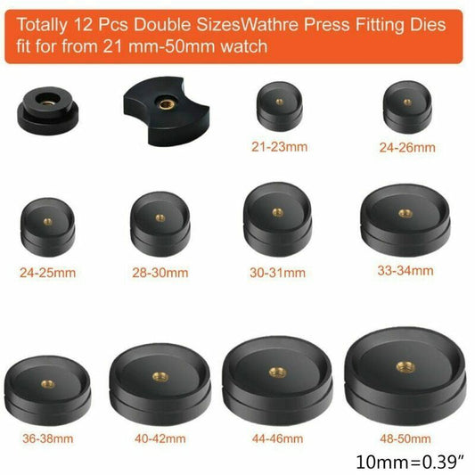 Watch Back Case Press Kit with 17pcs tools for watch repair and battery replacement, brand included.