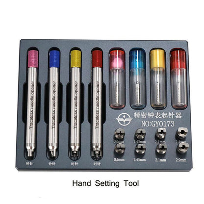 Precision watch hand remover tool for accurate hand setting and fitting in watch repairs.
