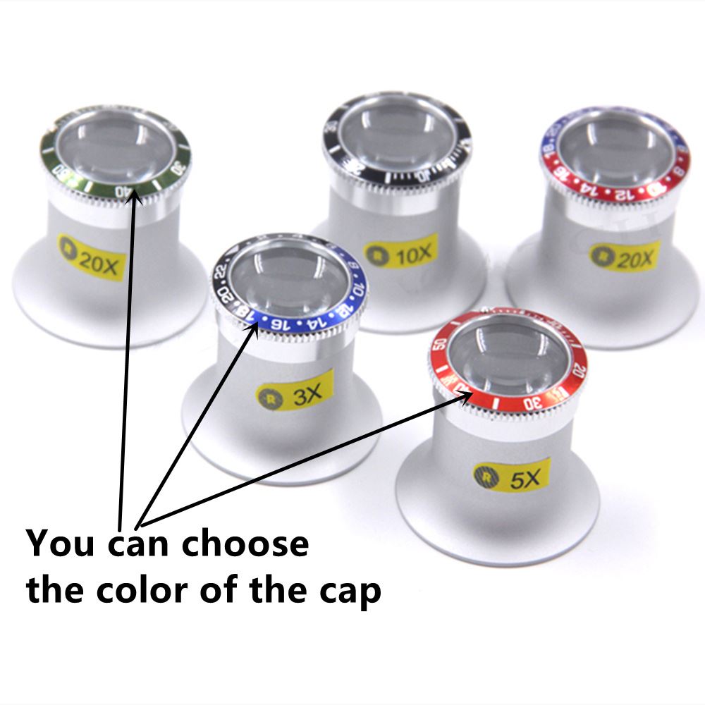 1. Premium aluminum jeweler's loupe magnifier glass with 3X to 20X lenses for detailed watch accessory inspection.  