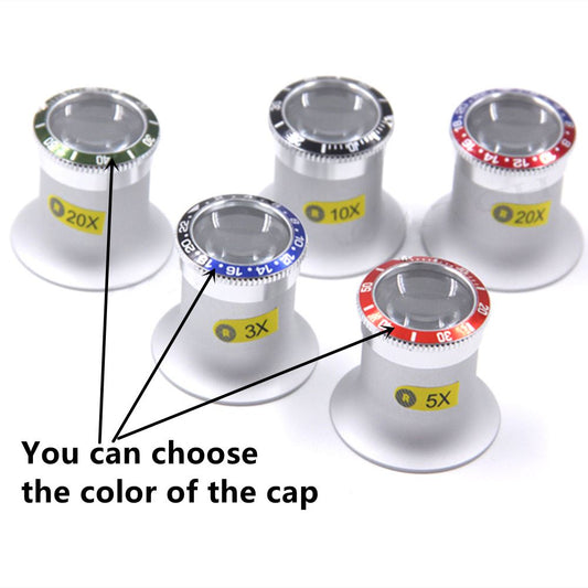 1. Premium aluminum jeweler's loupe magnifier glass with 3X to 20X lenses for detailed watch accessory inspection.  