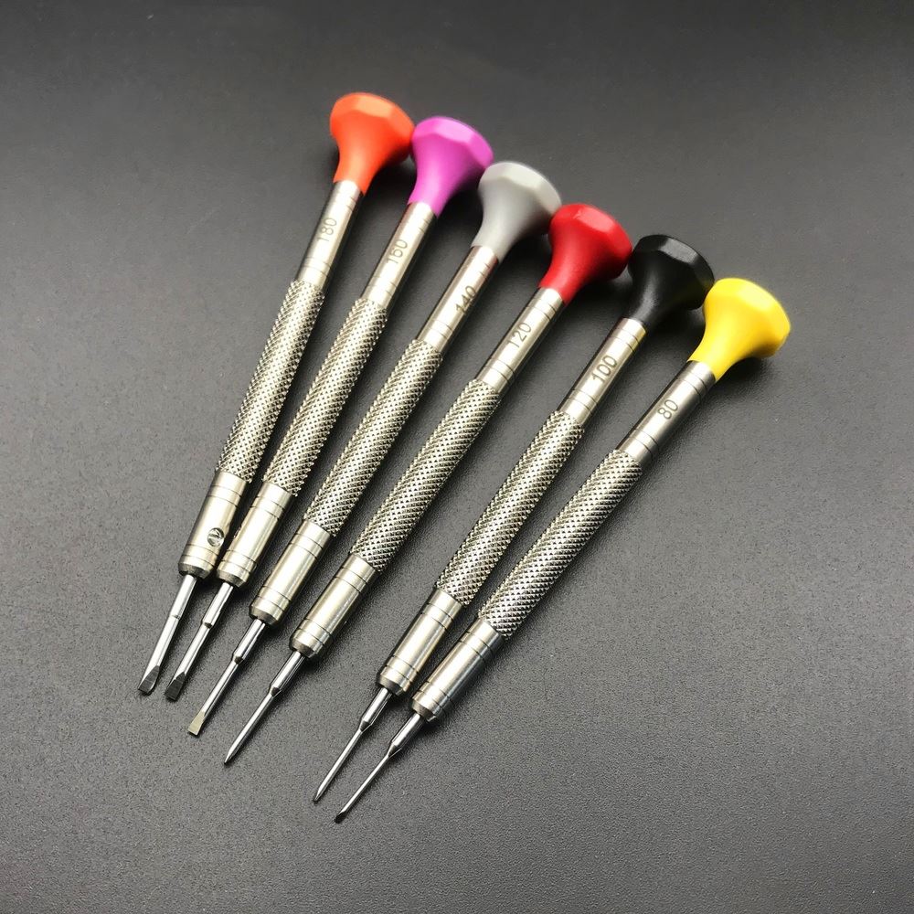 316 Stainless Steel Watchmakers 6-Piece Screwdriver Set, ergonomic design for precision watch repair.