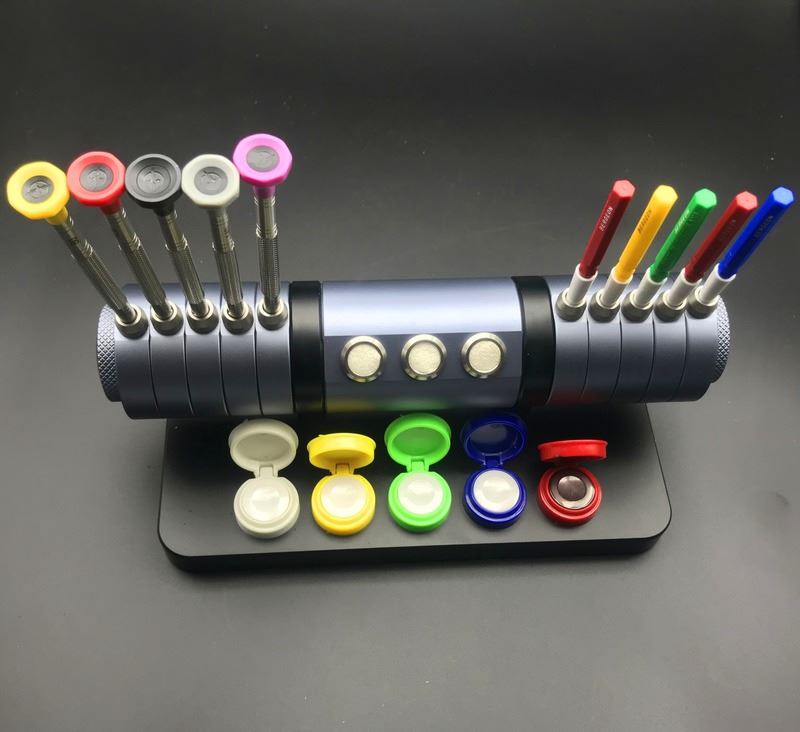 7011 watch repair tool set with screwdrivers, oiler, and alloy stand for precise watch accessory maintenance.