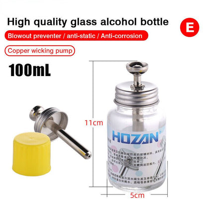 150ml press-type glass alcohol bottle, ideal for precise cleaning in watch and phone repair tasks.