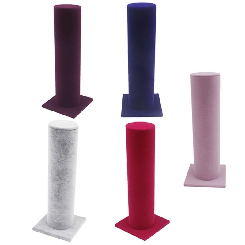 Vertical T-Bar bracelet rack, sleek stand showcasing bracelets and hair bands for stylish organization.