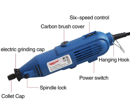 Compact electric grinder for precise polishing, cutting, and drilling tasks on watch accessories.