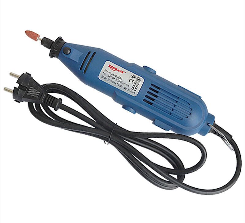 Compact electric grinder for precise polishing, cutting, and drilling tasks on small projects.