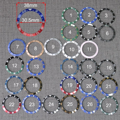 Ceramic bezel insert ring for 38mm GMT watch, fits 40mm casing, durable and stylish accessory.