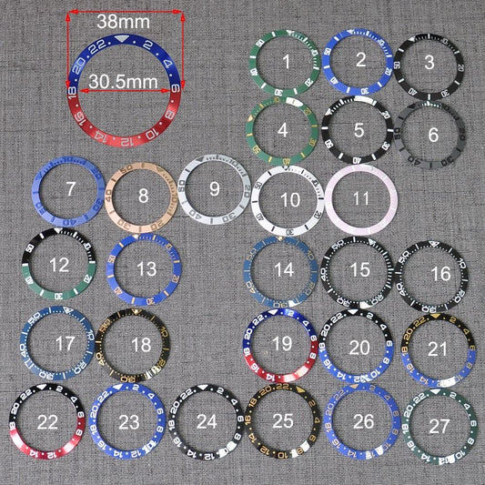 Ceramic bezel insert ring for 38mm GMT watch, fits 40mm casing, durable and stylish accessory.