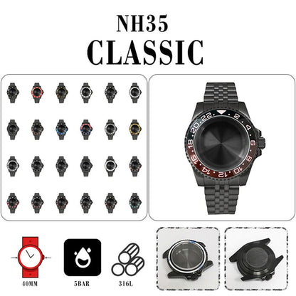 40mm Sapphire glass watch case compatible with NH35/NH36 movement, durable and sleek design.