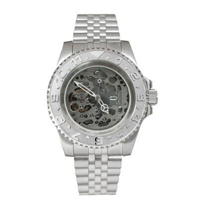 NH70 40mm stainless steel watch case with sapphire glass, hollow dial, and luminous hands for night readability.