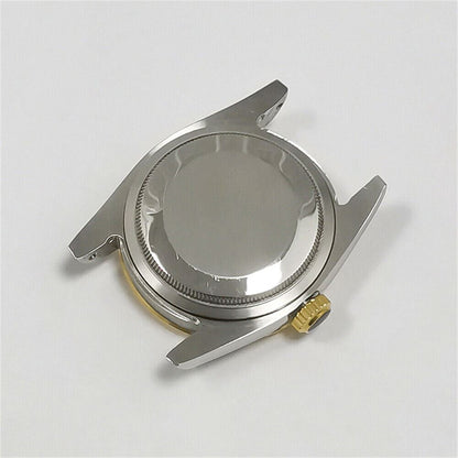 36mm stainless steel watch case with black strap, fits NH35/NH36 movement watches.