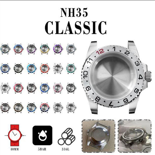 40MM 316L stainless steel watch case with sapphire glass, compatible with NH35 NH36 movements.