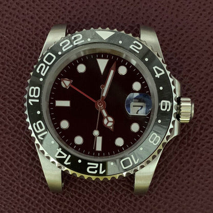 40mm 316L stainless steel GMT watch case with sapphire glass and luminous hands by 3804.