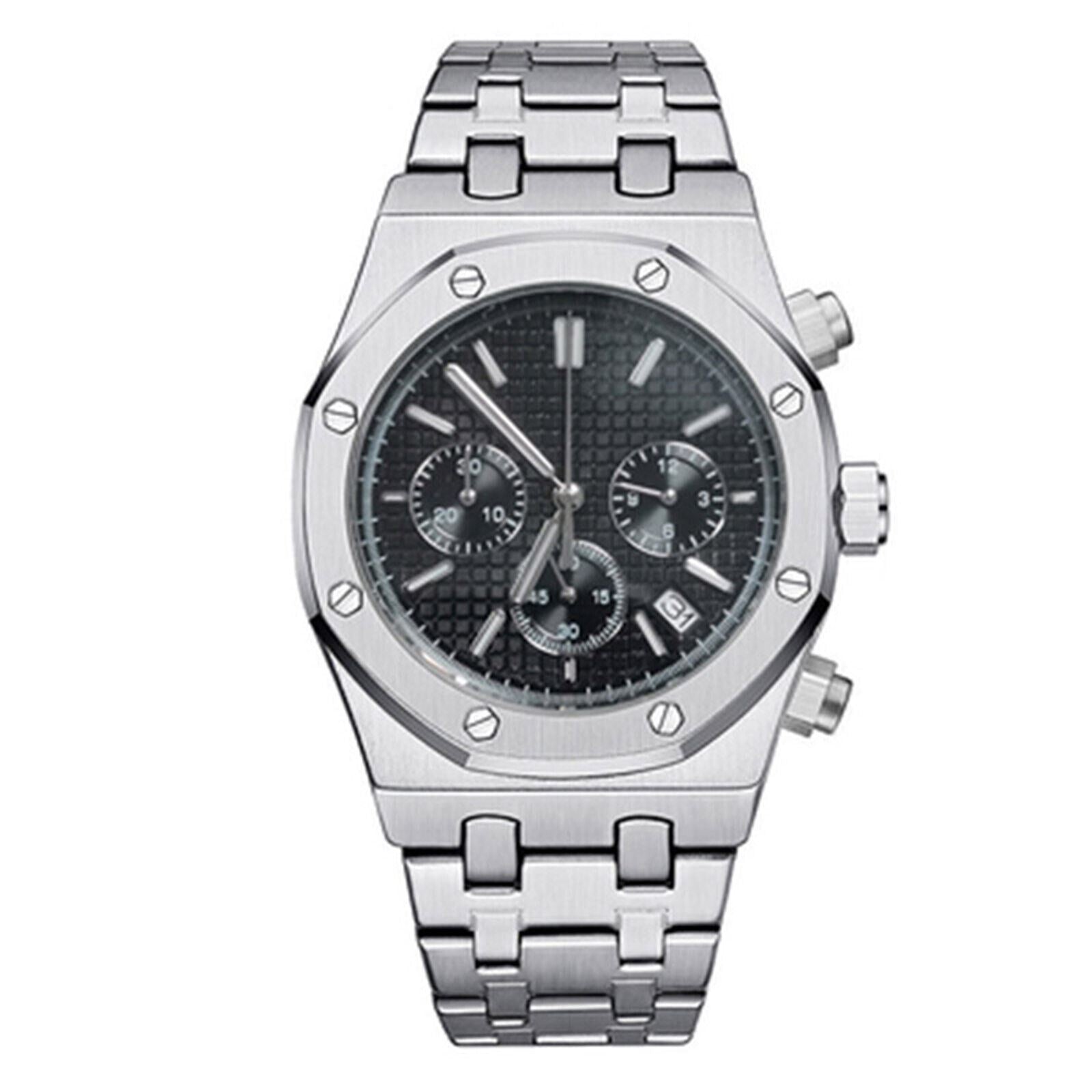 41MM stainless steel watch case and strap with VK63 movement, featuring scratch-resistant sapphire glass.