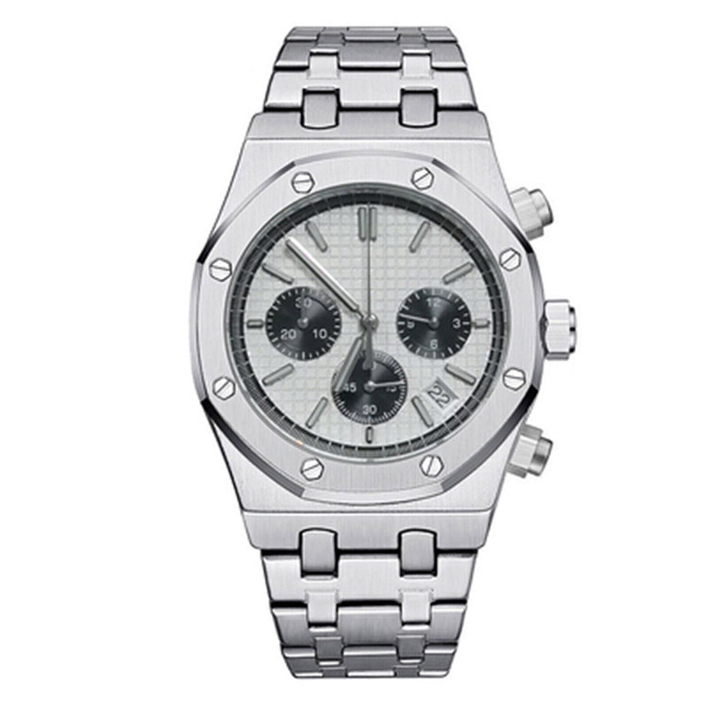 41MM 316L stainless steel watch case and strap featuring VK63 movement and scratch-resistant sapphire glass.