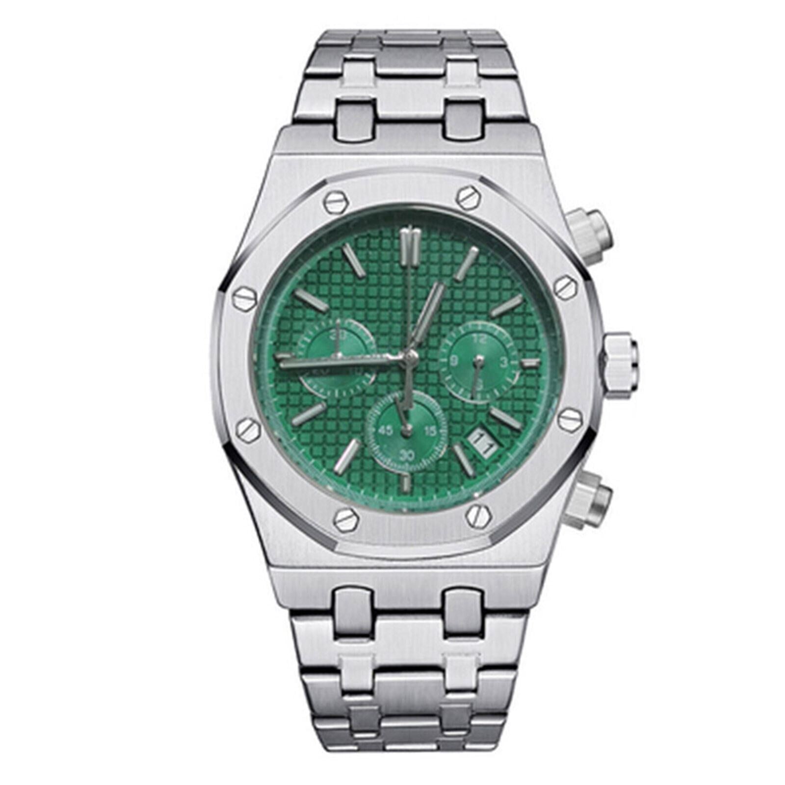 41MM stainless steel watch case and strap with VK63 movement, sapphire glass for durable style.