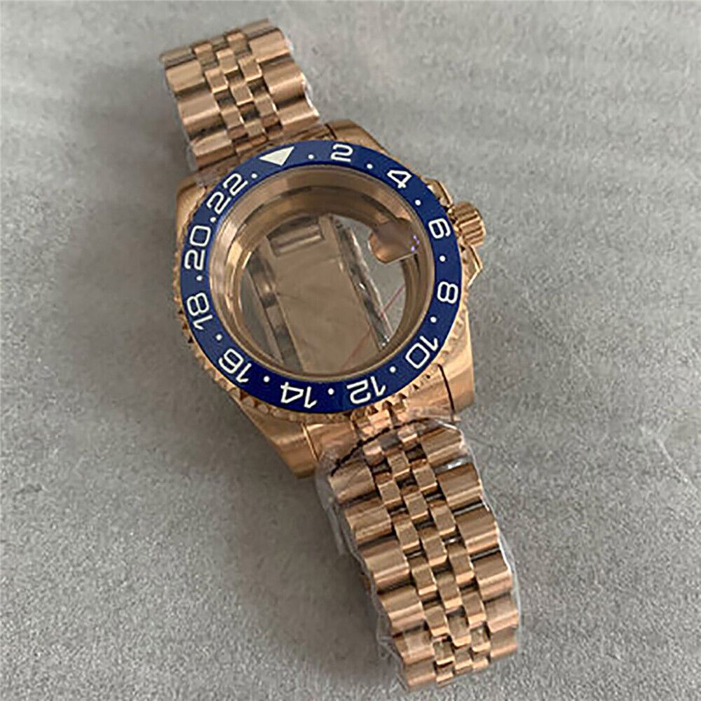 Golden 40mm watch case with sapphire glass, fits NH35/36 movement, perfect for watchband upgrades.