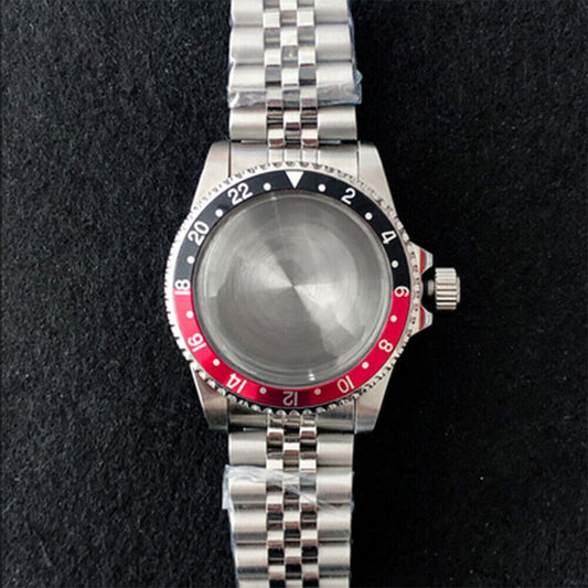 39.5mm stainless steel watch case with strap band for NH35/NH36 movement, sleek and durable design.