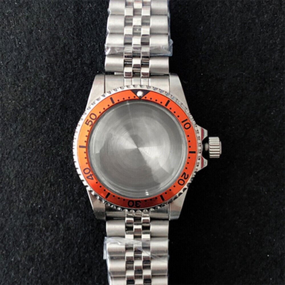 39.5mm stainless steel watch case with strap band for NH35/NH36 movement, durable sleek design.