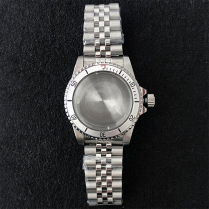 39.5mm stainless steel watch case with strap, compatible with NH35/NH36 movement.