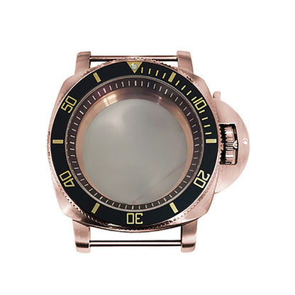 Rose gold 42MM PVD steel watch case by Mineral Mirror, compatible with NH35/NH36/4R/7S movements.