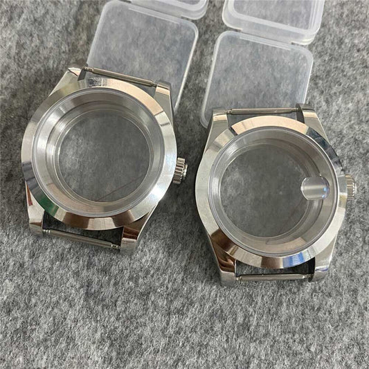 39MM stainless steel watch case with transparent sapphire glass back for NH35/NH36 movements.