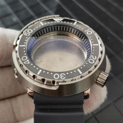 Durable stainless steel 45mm watch case with strap for NH35/NH36 movements.