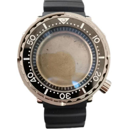 Stainless steel 45mm watch case with leather strap, compatible with NH35/NH36 movements.