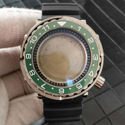 Stainless steel 45mm watch case with strap for NH35/NH36 movements, durable and stylish accessory.