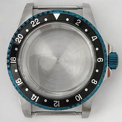 Blue retro 39.5mm stainless steel watch case with acrylic mirror for NH35/NH36 movements.
