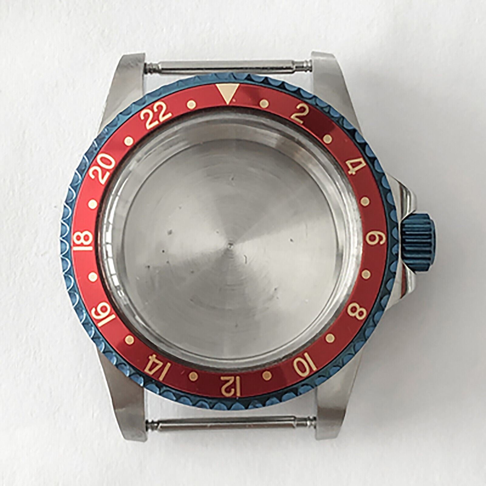 Blue retro 39.5mm stainless steel watch case with acrylic mirror, NH35/NH36 compatible,.