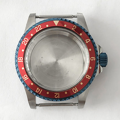 Blue retro 39.5mm stainless steel watch case with acrylic mirror, NH35/NH36 compatible,.