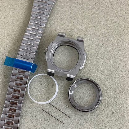 41mm stainless steel watch case with sapphire glass, durable strap, NH35/36 compatible, precision dial hands.