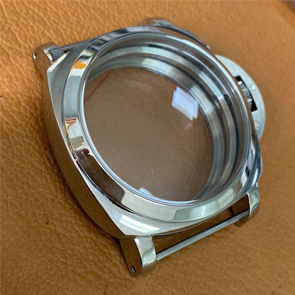 Panerai 47mm stainless steel watch case for ETA 6497/6498, ST3600/ST3620 movements, durable design.