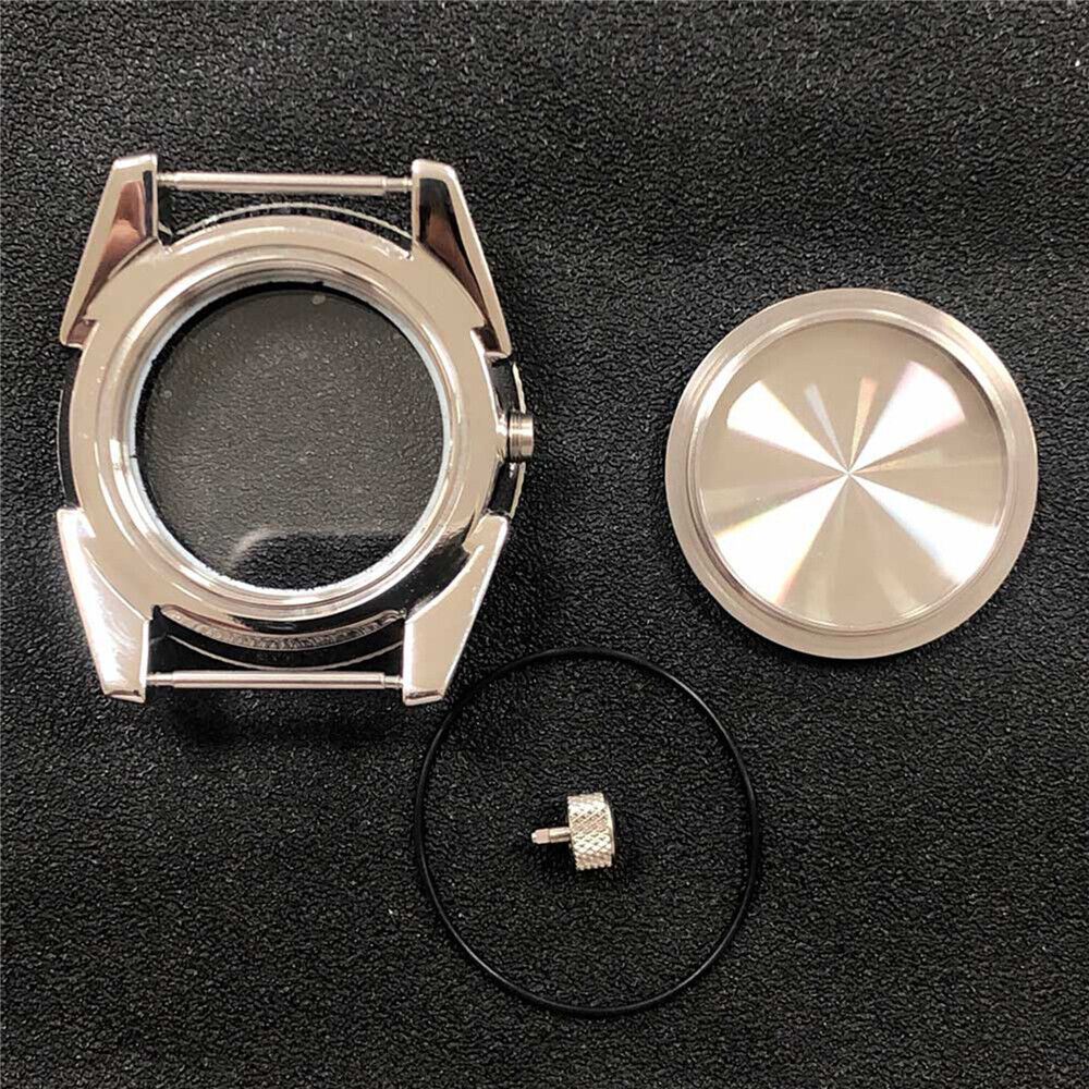 43mm stainless steel watch case with durable sapphire glass, fits NH35/NH36 movements.