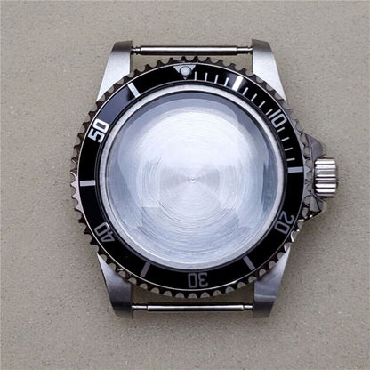39.5MM stainless steel watch case for NH35/NH36 movement with clear acrylic crystal, perfect for durable watch repairs.