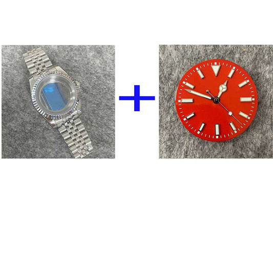 39mm stainless steel watch case with transparent back, band, and dial for NH35/NH36 movement.