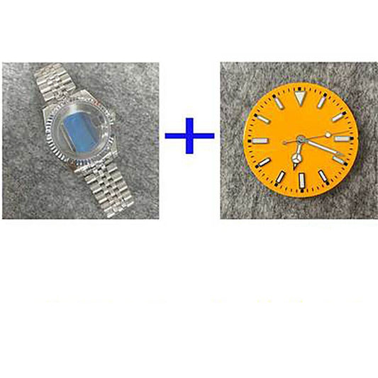 39mm stainless steel watch case with transparent back, band, and dial for NH35/NH36 movement.