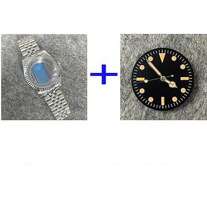 39mm stainless steel watch case with transparent back, band, and dial for NH35/NH36 movement.