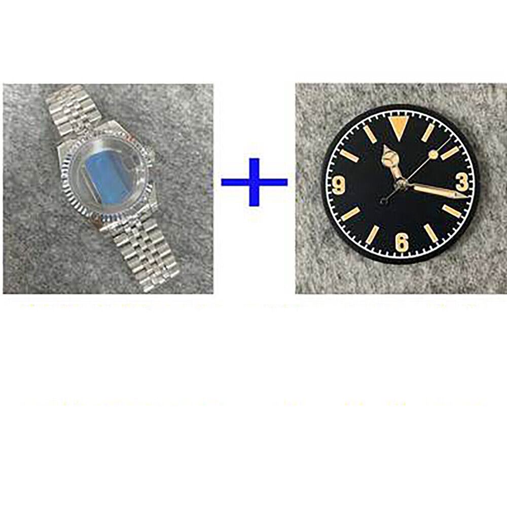 39mm stainless steel watch case with transparent back, band, and dial for NH35/NH36 movement.
