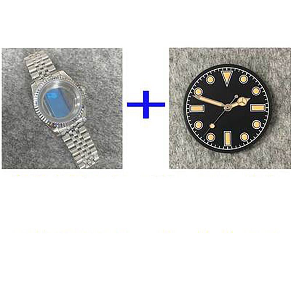 39mm stainless steel watch case with transparent back, band, and dial for NH35/NH36 movement.