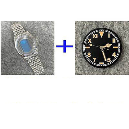39mm stainless steel watch case with transparent back, band, and dial for NH35/NH36 movement.