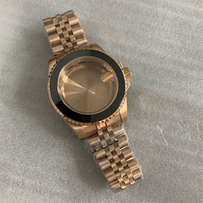 40MM sapphire glass watch case with strap, compatible with NH35/NH36 movements, durable design.