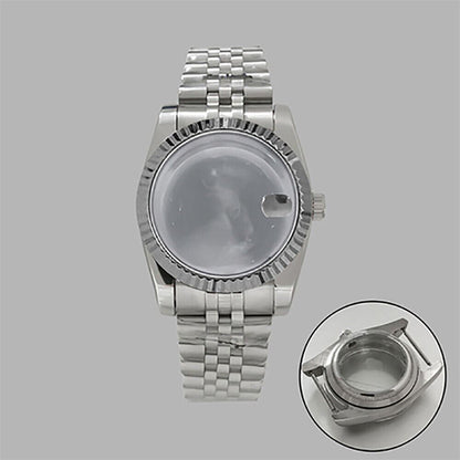 36mm stainless steel watch case and strap, featuring transparent calendar window, fits NH35/36 movements.