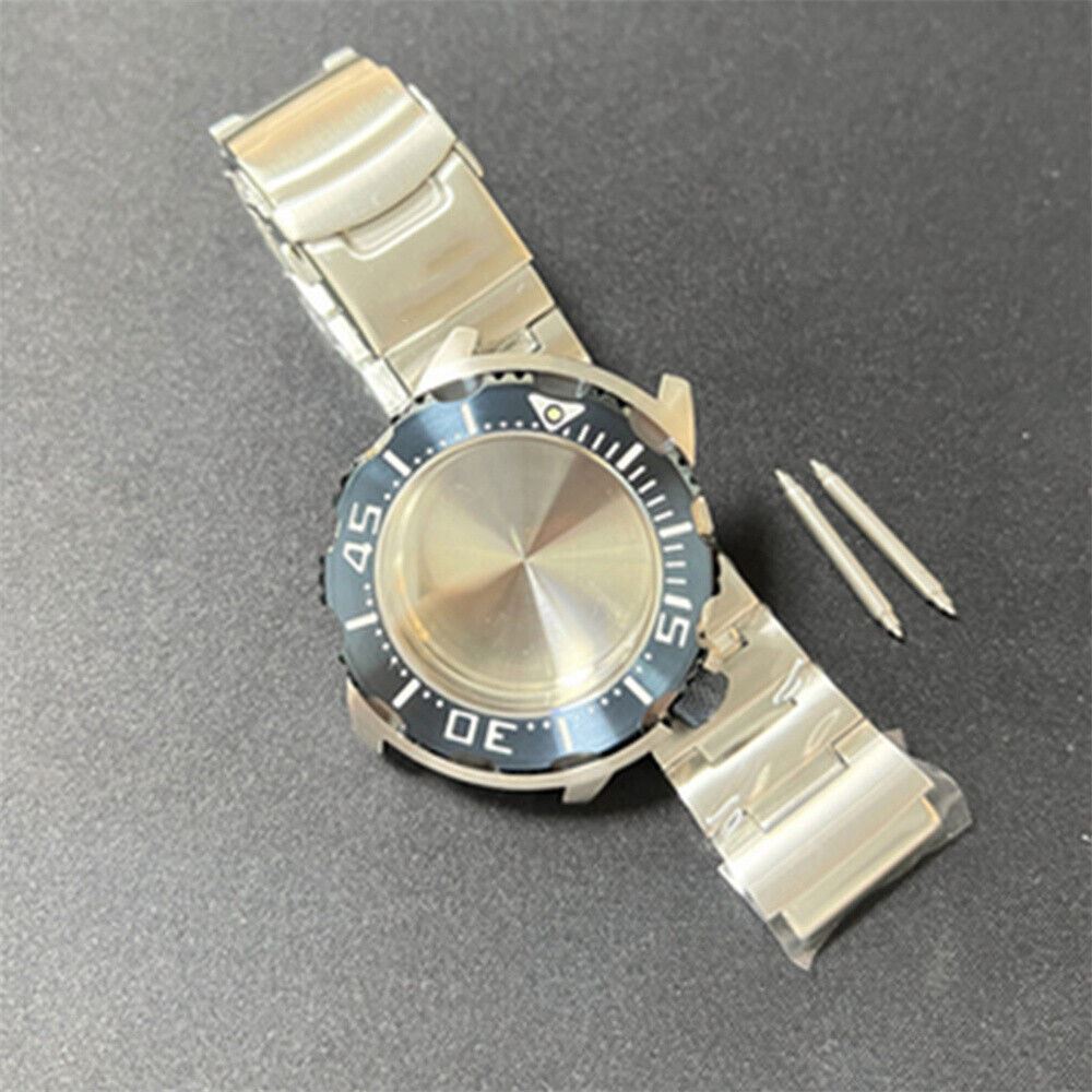 Stainless steel NH35 watch case with strap, durable for daily wear and sports.