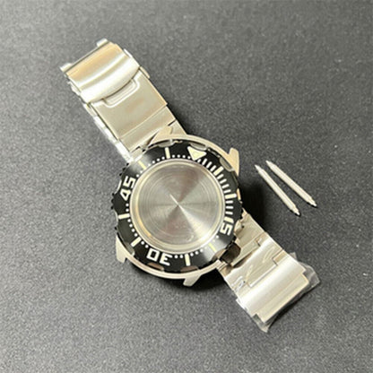 1. Stainless steel NH35 watch case with strap, durable design.