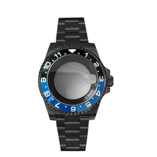 Black PVD SUB watch case with strap, 40mm sapphire glass, 5ATM waterproof, compatible with NH35/NH36 movements.
