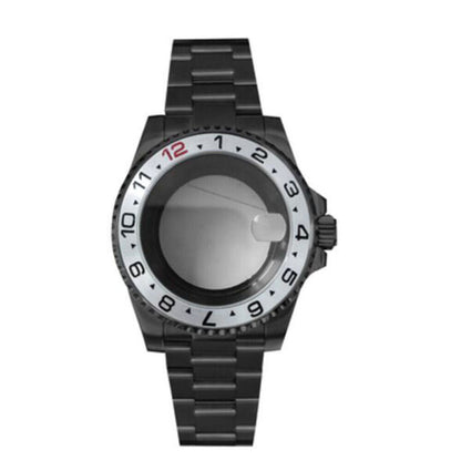 Black PVD SUB watch case with strap, 40mm sapphire glass, 5ATM waterproof, fits NH35/NH36 movements.