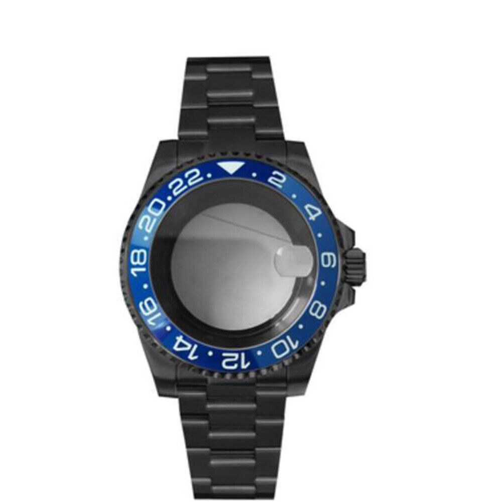Black PVD SUB watch case with strap, 40mm sapphire crystal, waterproof, fits NH35/NH36 movements.